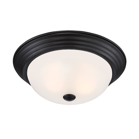 Designers Fountain 13in 2-Light Oil Rubbed Bronze Interior Ceiling Light Flush Mount with Etched Glass Shade 1257M-ORB-W